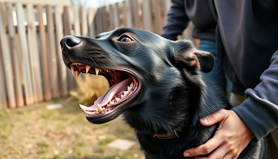 Dog aggression solutions: Black dog barking in garden.
