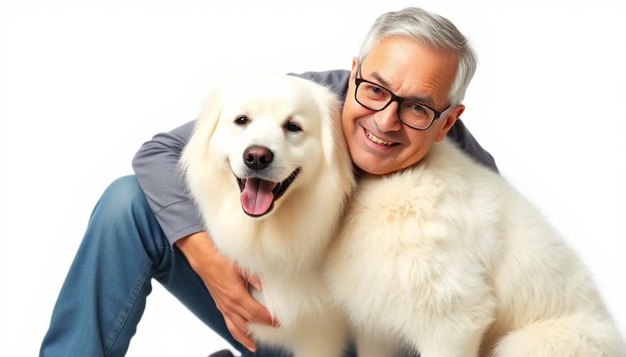 Life lessons from dogs and their owners: joyful man and fluffy dog.