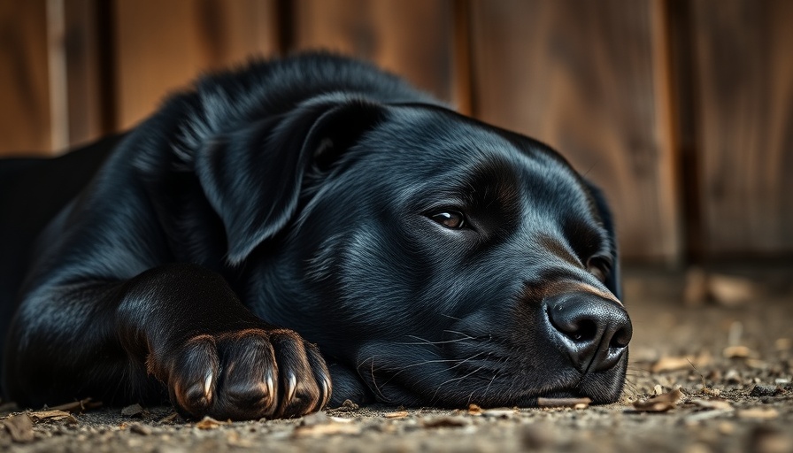 Sad black dog lying down in a shelter depicting Black Dog Syndrome.