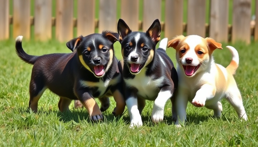 Playful puppies interacting on grass, highlighting social behavior.