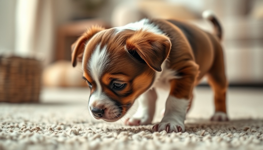 Puppy exploring carpet, topic of Cleaning Up Dog Accidents.