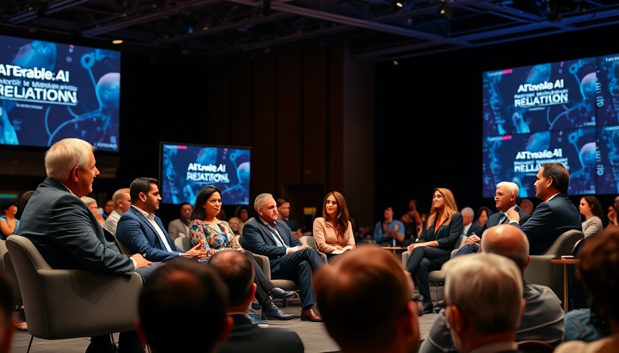 Panel discussing AI in public relations at a conference.