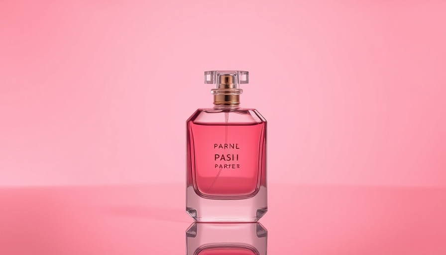 Elegant pink perfume bottle in natural perfume industry setting.