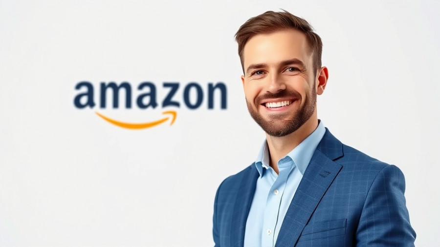 Funnel Automation expert in blue suit with Amazon Ads logo.