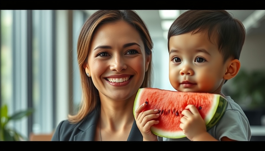 Holistic Medicine concept with woman and child eating watermelon.