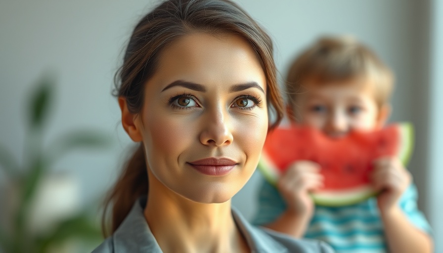 Holistic Health concept with a serene woman and child enjoying watermelon.