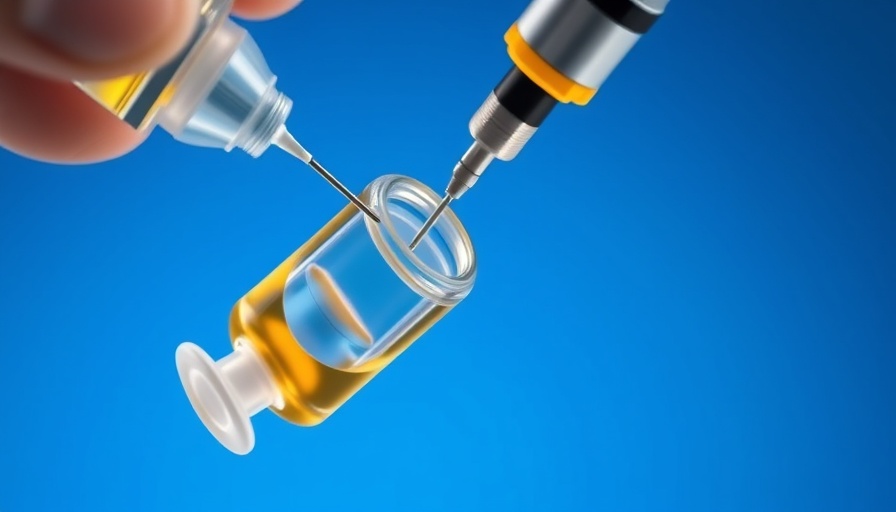 Syringe injecting into vial, Holistic Health Guide background.