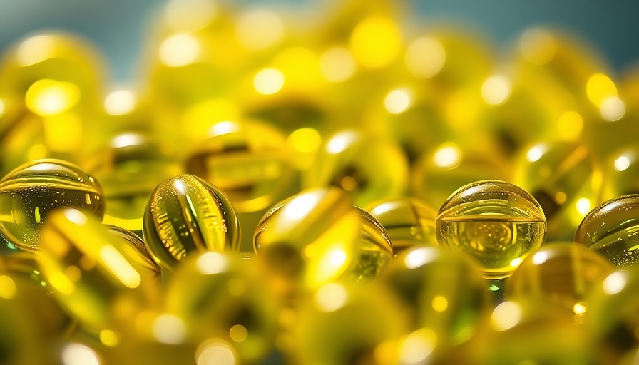 Close-up of shimmering omega-3 supplements in vibrant colors.