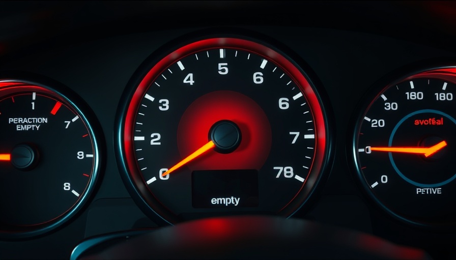 Car fuel gauge nearing empty symbolizes strategic planning need