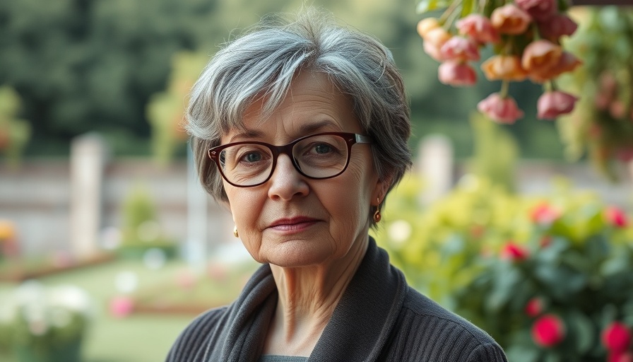 Middle-aged woman in a garden setting, alternative medicine.