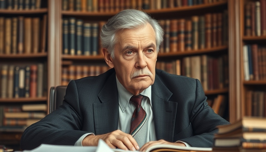 Distinguished older man, thoughtful, in a library setting.