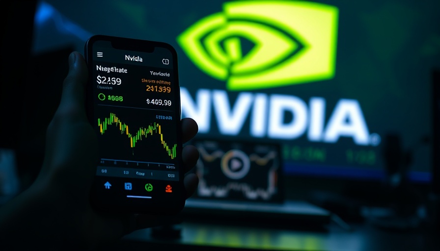 Nvidia AI cloud stock data on smartphone, logo background.