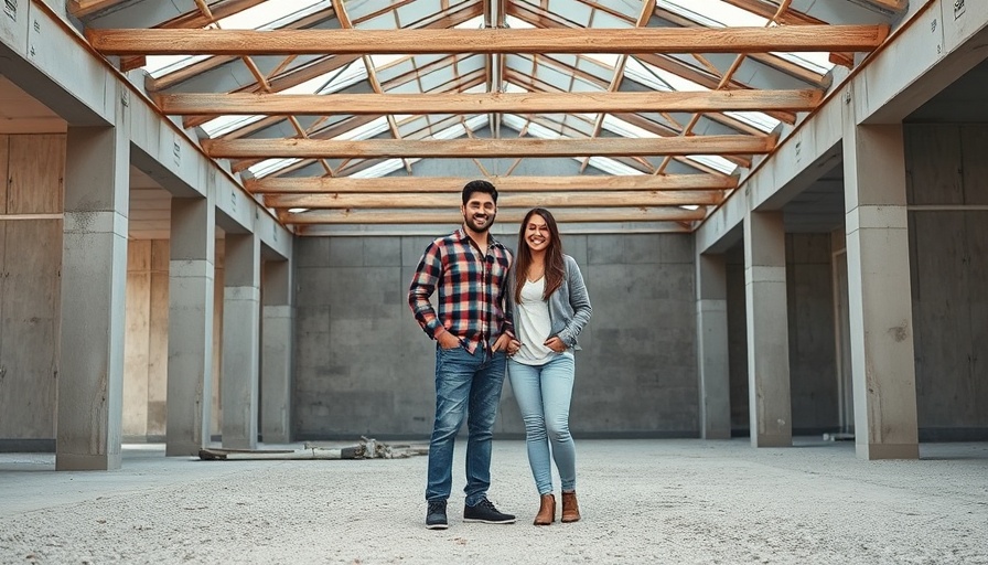 Smiling couple in construction site for holistic health solutions.