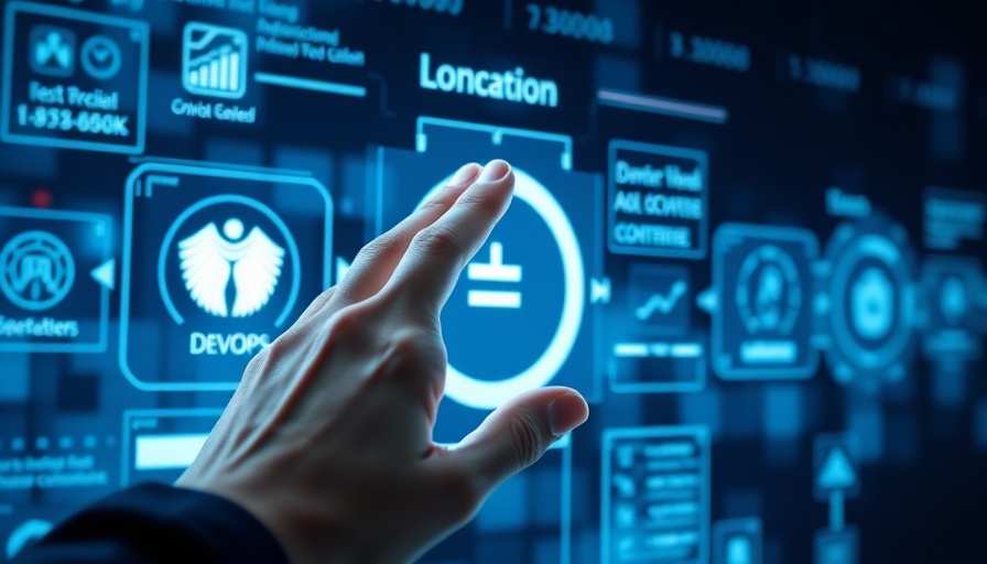 Futuristic interface with hand using DevOps control panel.