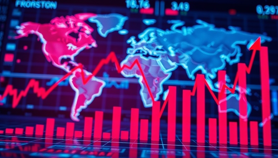 Financial crisis with declining market graphs on world map background.