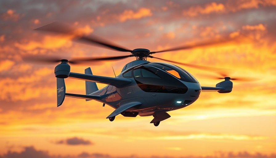Joby Aviation air taxi in sunset sky, UK service concept.