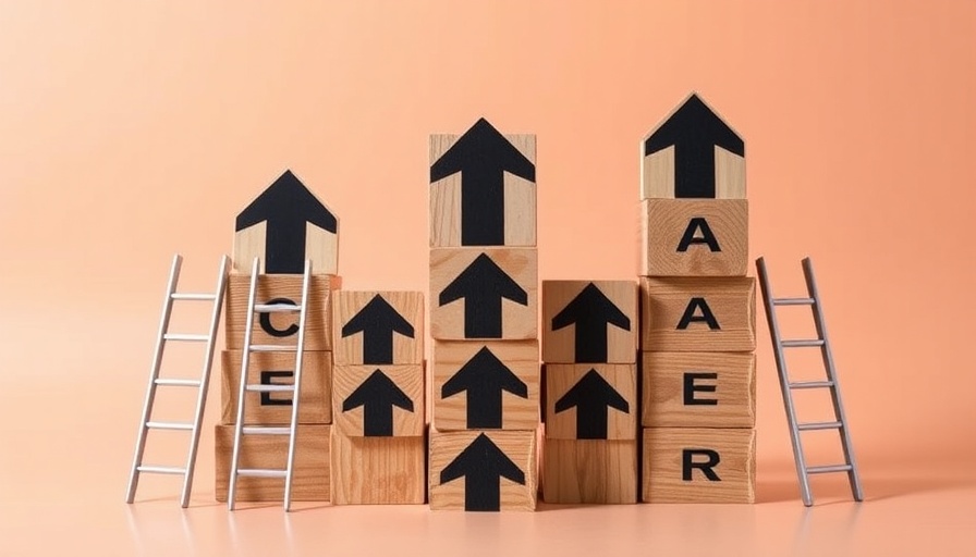 Conceptual art of ladders and arrows on blocks symbolizing managing up at work.