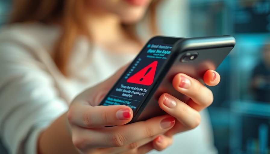 Close-up of smartphone with malware alert, cross-platform encrypted messaging focus.