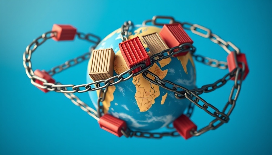 Symbolic image of trade tensions with chained containers, CEO insights on tariffs.