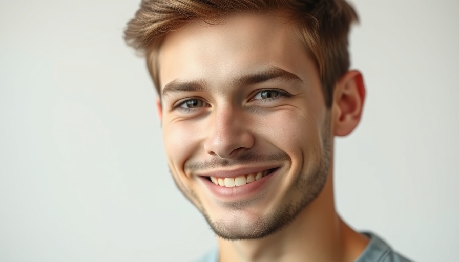 Smiling young man expressing calm confidence with Hope Think Know Compass.