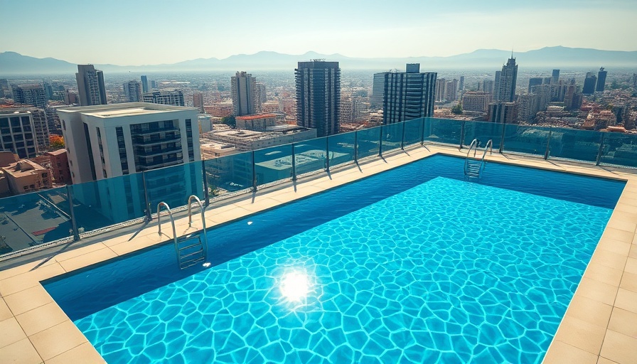 Rooftop pool with city view, enhancing customer experience.
