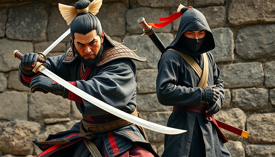 Dramatic samurai and ninja characters in detailed costumes with swords, Assassin’s Creed Shadows Ad Marketing Lessons.
