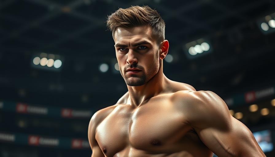 Determined athlete in sports arena with focus, social media topic.