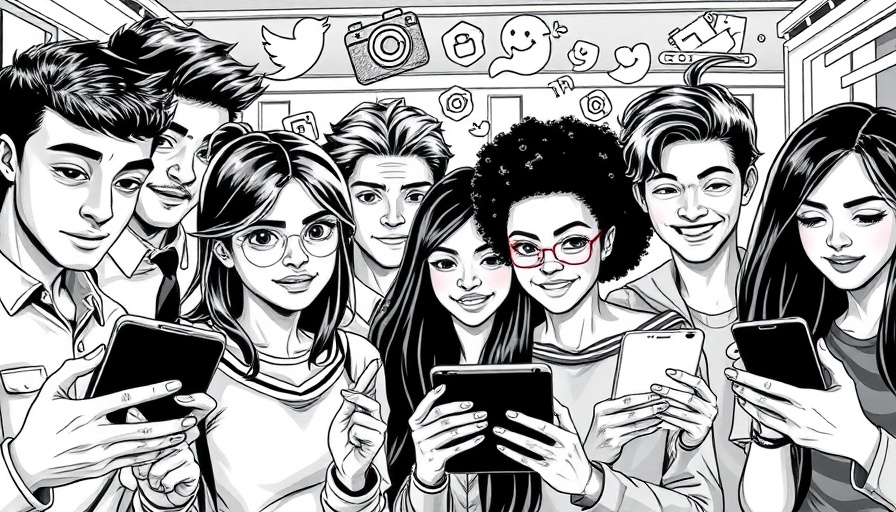 Teenagers engaged in social media on smartphones.