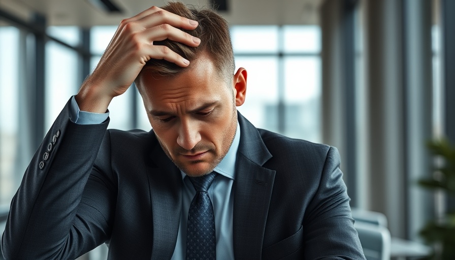 Stressed businessman reflecting on common leadership mistakes.