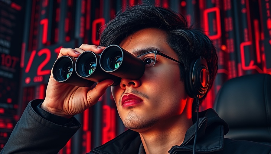 Professional observing data through binoculars in a digital setting.