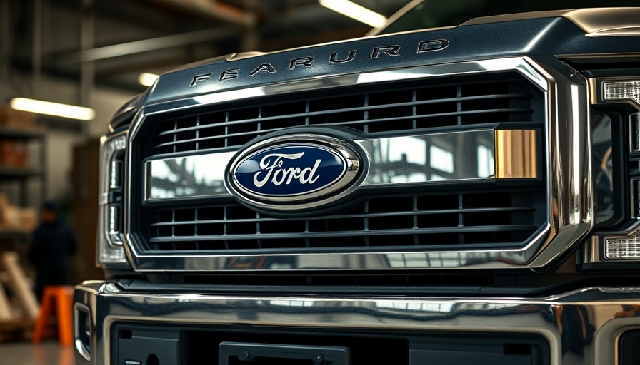 Close-up of Ford truck grille highlighting U.S. manufacturing.