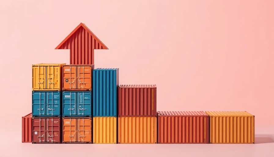 Stacked shipping containers forming an arrow, symbolizing autonomous freight transport growth.