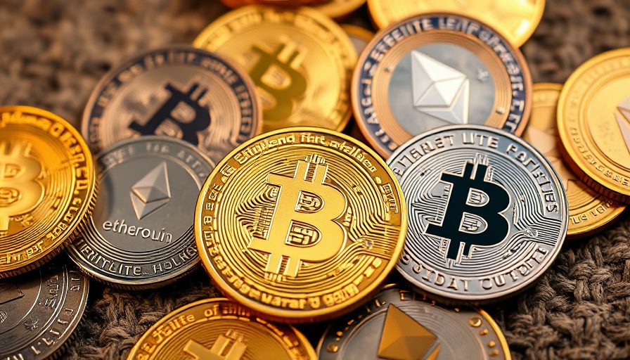 Close-up of cryptocurrency coins featuring Bitcoin and Ethereum, symbolizing price changes.
