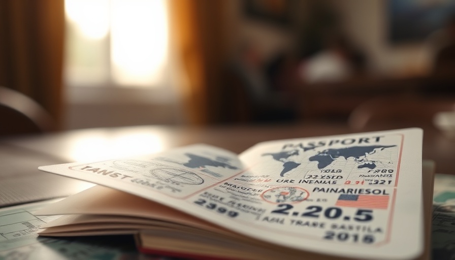 Open passport with international stamps; reflects travel and visa risks.