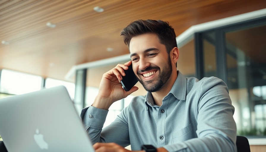 Professional male using phone and laptop in office for 3-Day LinkedIn Sprint for Coaching Clients