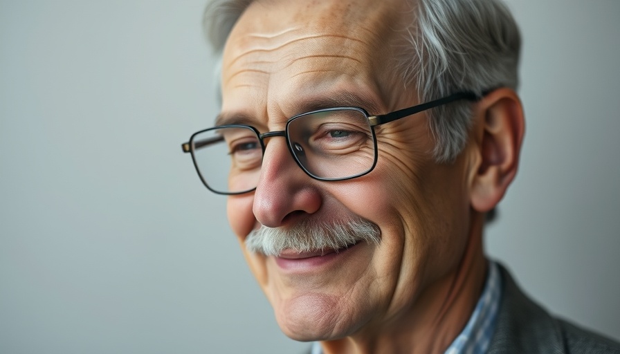 Older man with a mustache smiles gently, leading a toxic workplace concept.