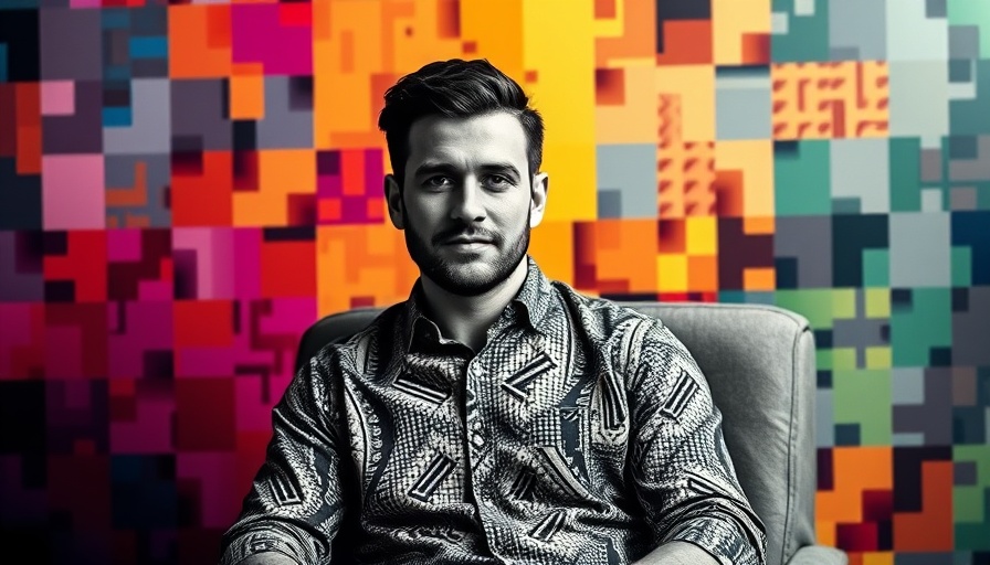 Stylized portrait of a man in front of colorful Microsoft-like background.