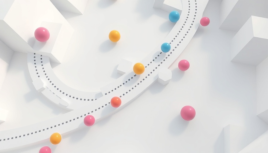 Abstract pathways with colorful spheres representing AI interns in business