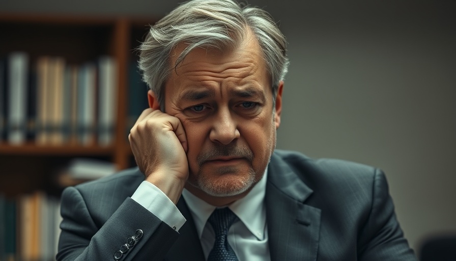 Stressed businessman reflecting on Icarus Paradox in an office.