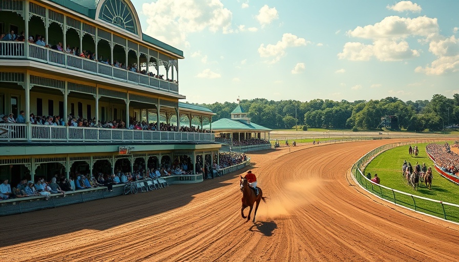 Elegant aerial view at Kentucky Derby with racehorse and historical architecture