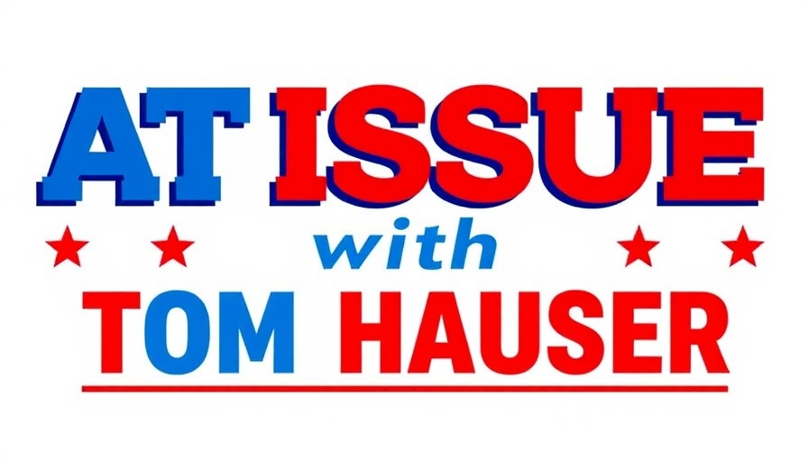 News graphic for 'At Issue with Tom Hauser' on social media tax in Minnesota.