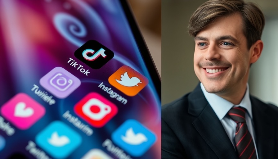 Social media app icons and portrait, social media ban discussion.