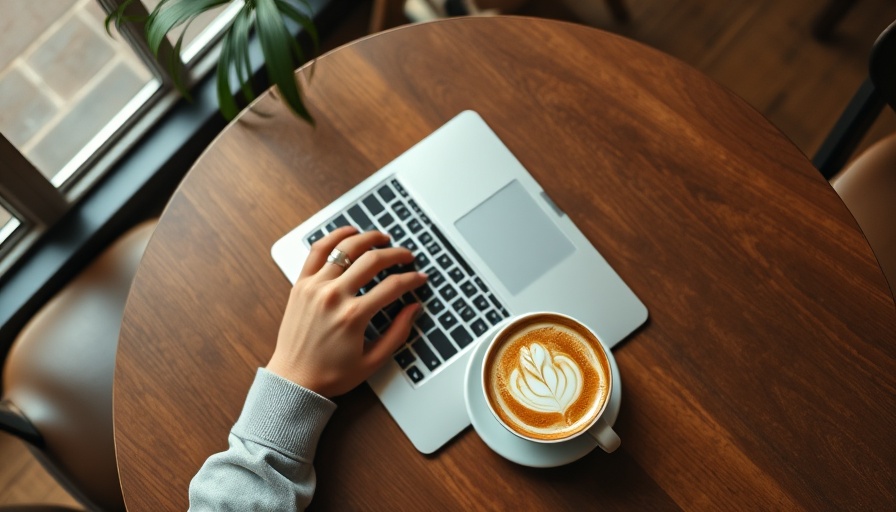 Java at 30 years old: Top view of someone typing on a laptop with coffee.