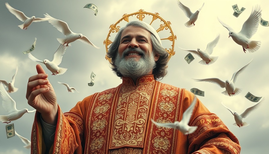 Pope Economy concept illustration with money and doves.