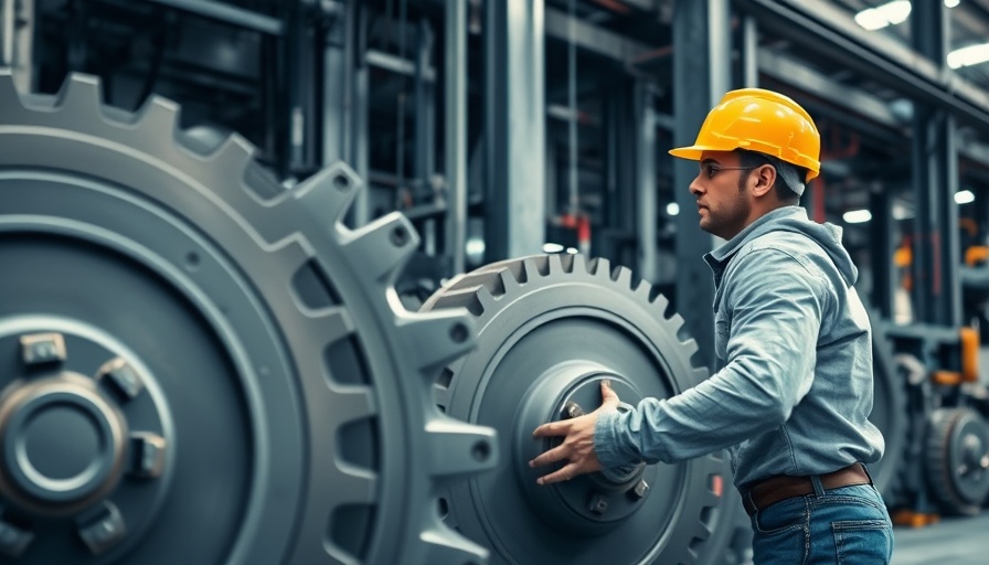 Man with hard hat pushing gears, symbolizing DevOps job opportunities.
