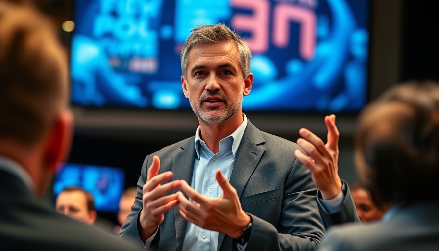 Speaker illustrating legacy transformation solutions on stage.