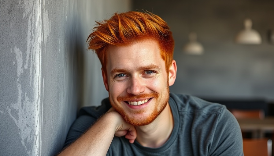 Man with vibrant red hair indoors, relaxed pose