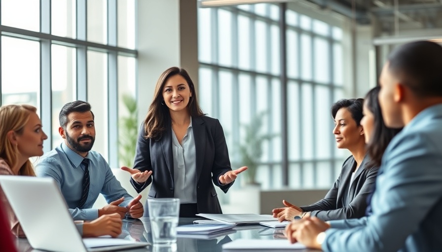 Enhance your executive presence: confident leader in team meeting.