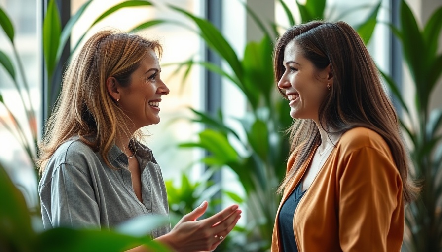 Smiling woman discussing brand strategies for attention in marketing indoors.
