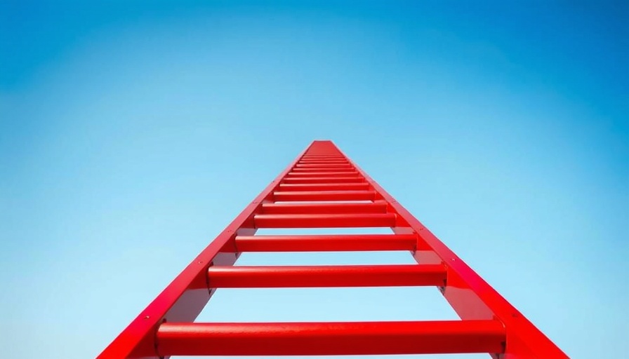 Red ladder reaching skyward symbolizing DevOps job opportunities.